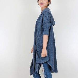 5PCS, Hooded Denim Washed Shirring Tie Jacket